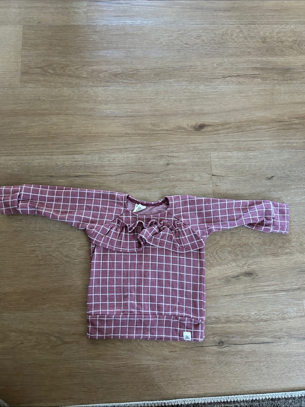 Girls' Mauve Grid Ruffle Sweatshirt
